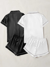 Satin Contrast Binding 2 Pcs Blouse & 2 Pcs Shorts